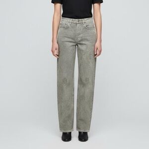 Zara Slim Distressed Jacquard Mid Waist Jeans Khaki Long contemporary soft US 4